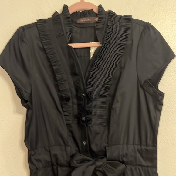 VTG Size   L Black Ruffle Whimsigoth Cottage Coquette Tie Waist Button Dress - Picture 2 of 11